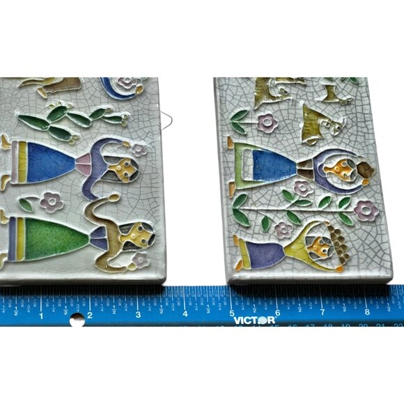 Signed Hand painted Ceramic Wall Tiles Set Of 2 By Creationi Luciano Italy - Picture 8 of 10